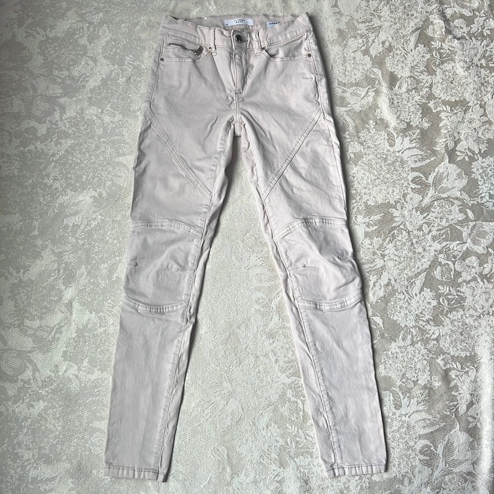 Dynamite Kate Skinny Jeans Size 24 Eggshell/Cream Moto Seam Stretch Pants